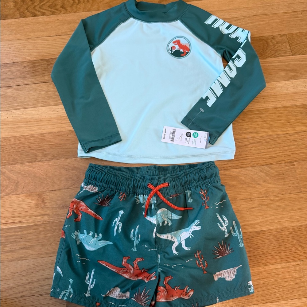 Carter's Toddler Boys Rash Guard Top Dinosaur-Print Swim Shorts 2 piece set 3T - Picture 5 of 13